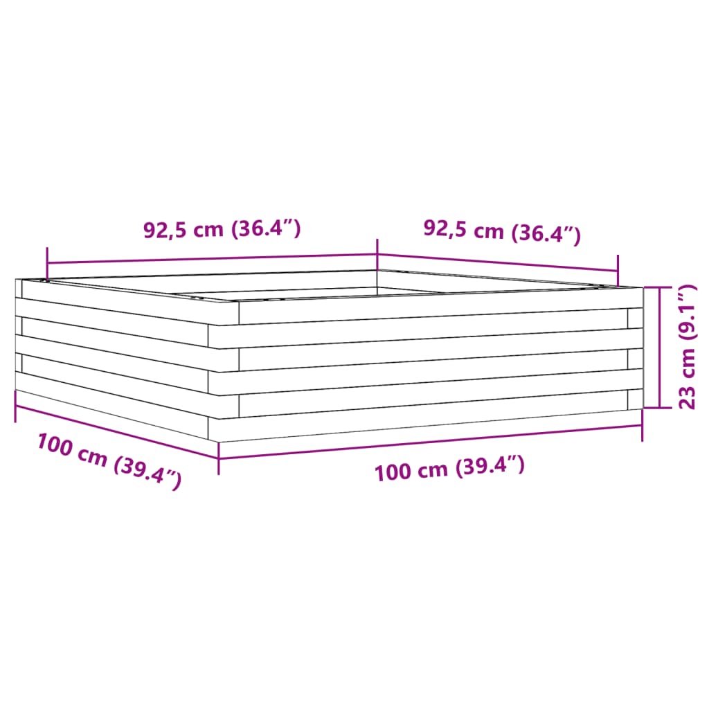 Plantenbak 100x100x23 cm massief groenenhout wit