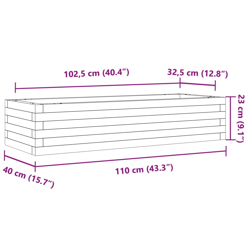 Plantenbak 110x40x23 cm massief grenenhout wit