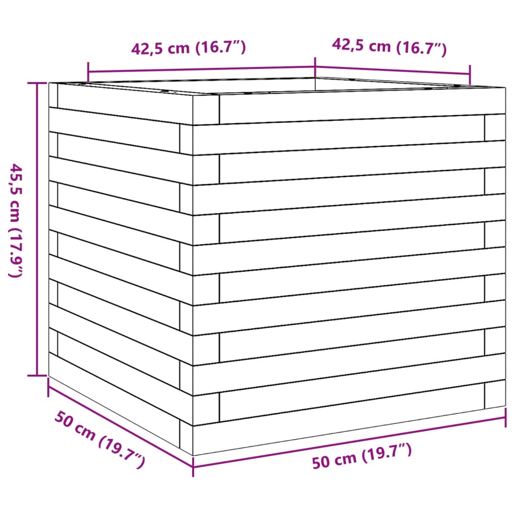 Plantenbak 50x50x45,5 cm massief grenenhout wasbruin