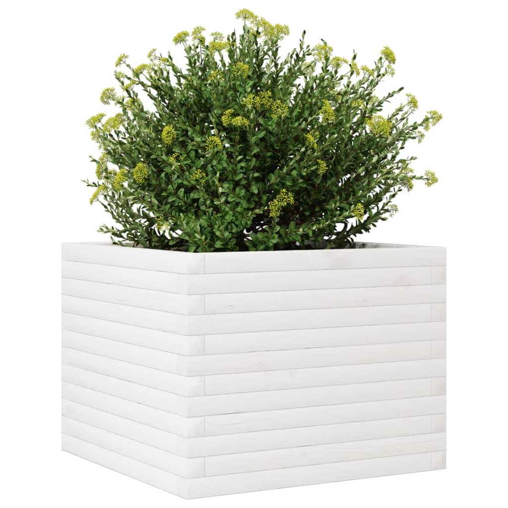 Plantenbak 60x60x45,5 cm massief grenenhout wit