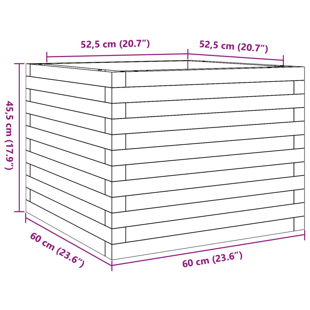 Plantenbak 60x60x45,5 cm massief grenenhout wit