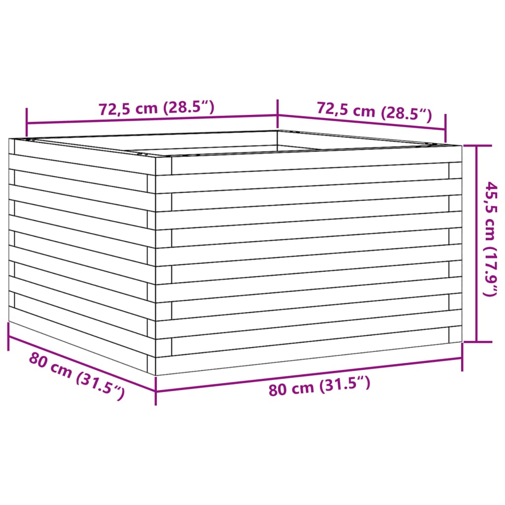 Plantenbak 80x80x45,5 cm massief grenenhout