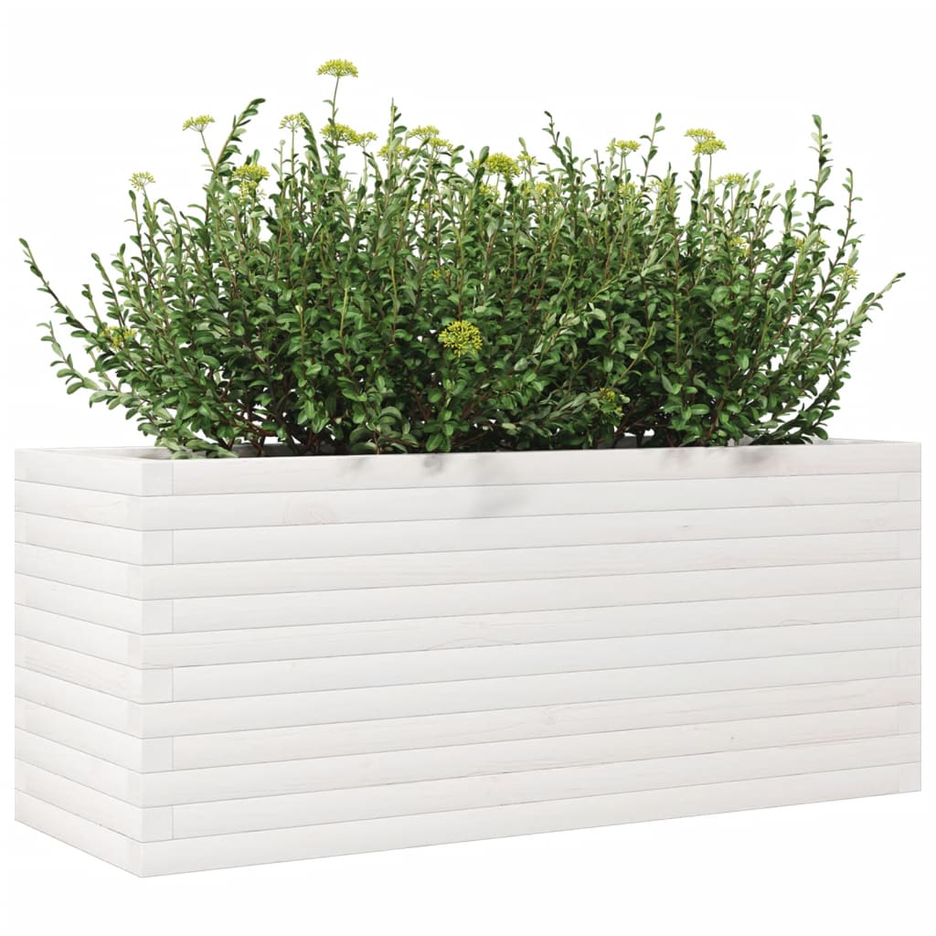 Plantenbak 110x40x45,5 cm massief groenhout wit