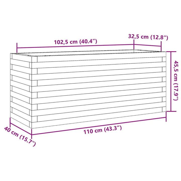 Plantenbak 110x40x45,5 cm massief groenhout wit