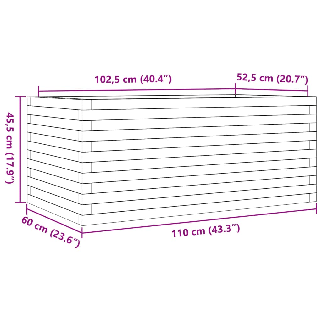 Plantenbak 110x60x45,5 cm massief grenenhout wit