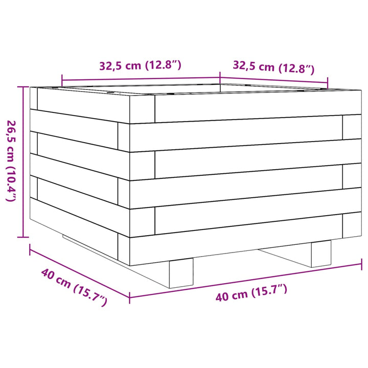 Plantenbak 40x40x26,5 cm massief grenenhout wit