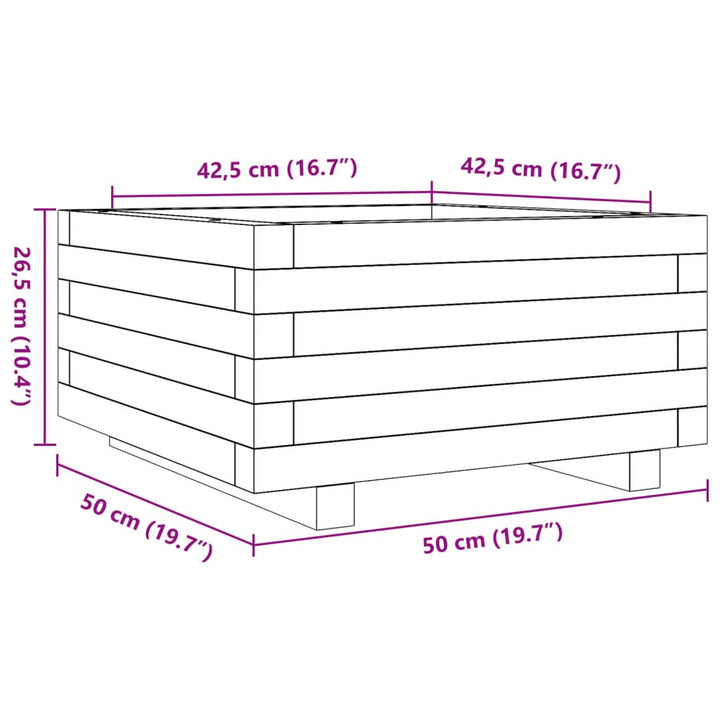 Plantenbak 50x50x26,5 cm massief grenenhout wit