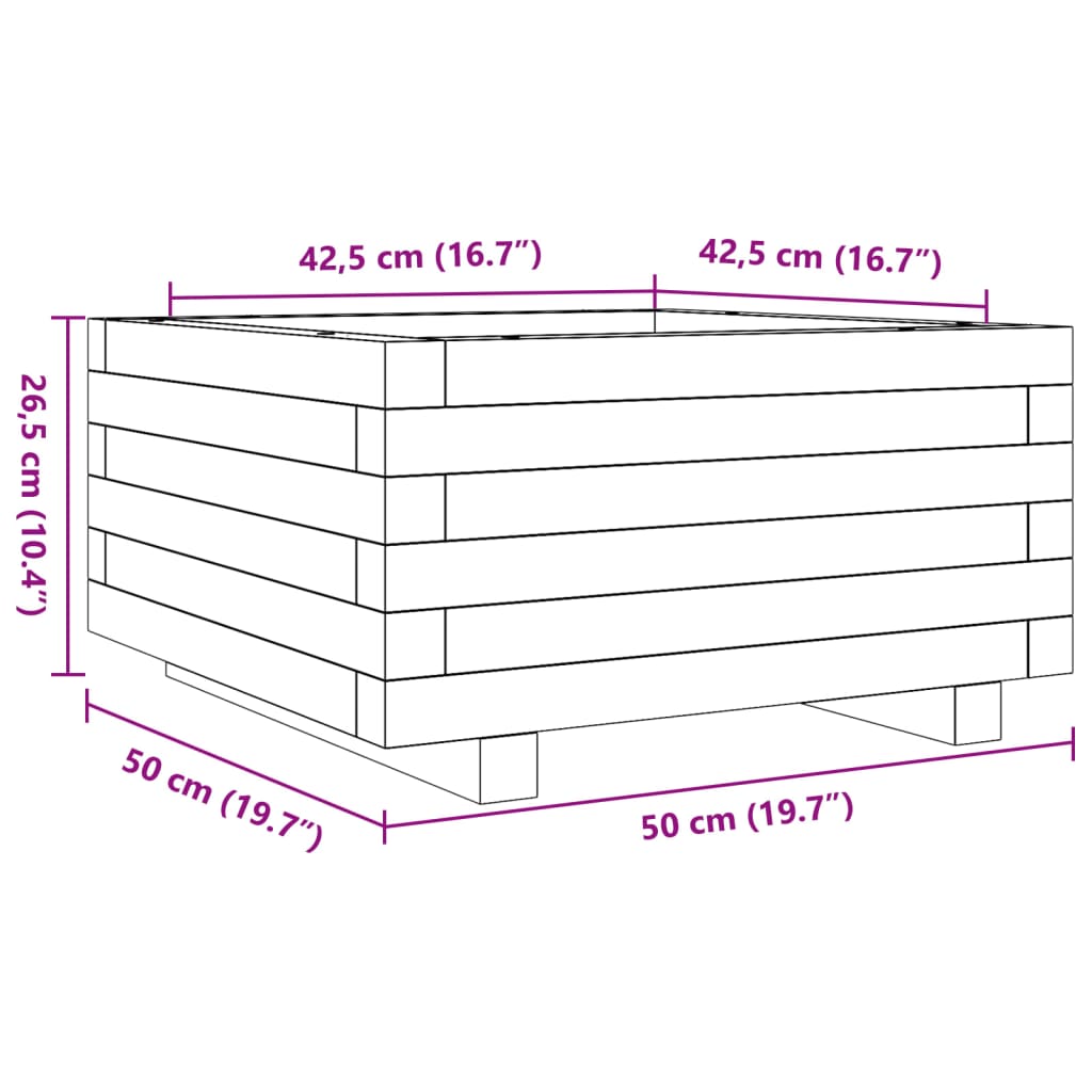 Plantenbak 50x50x26,5 cm massief grenenhout wasbruin