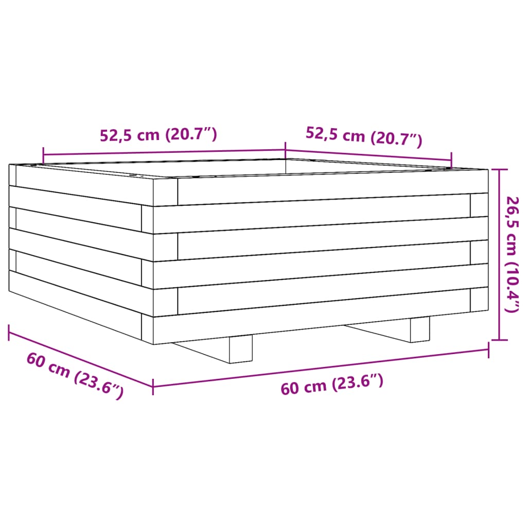 Plantenbak 60x60x26,5 cm massief groenhout