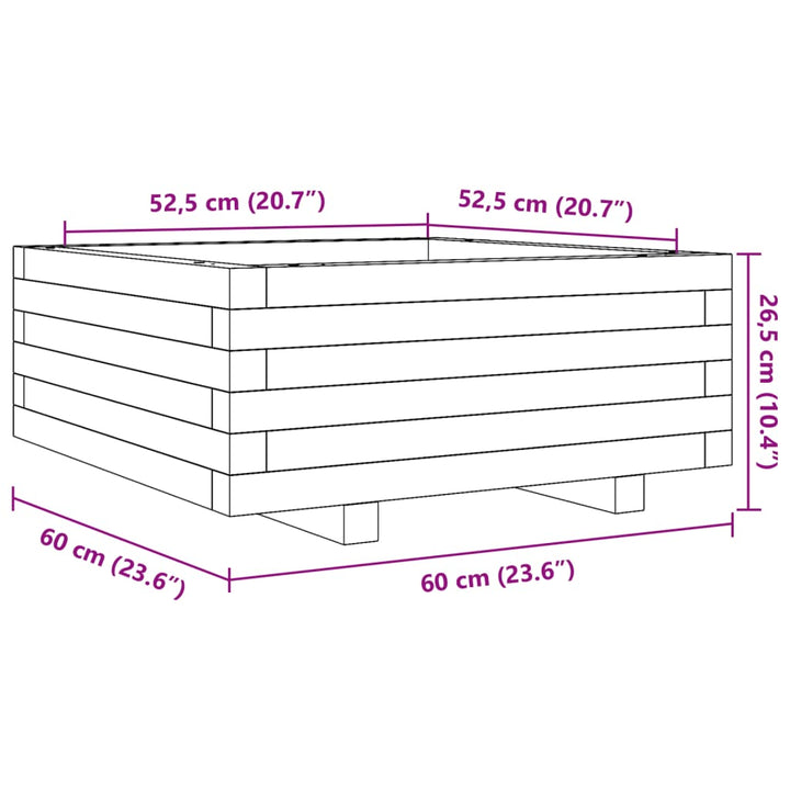 Plantenbak 60x60x26,5 cm massief grenenhout