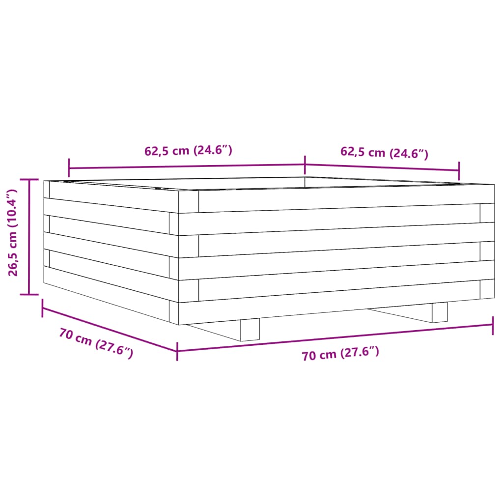 Plantenbak 70x70x26,5 cm massief groenhout