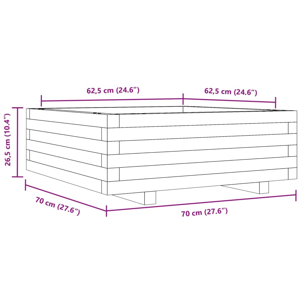 Plantenbak 70x70x26,5 cm massief grenenhout wasbruin