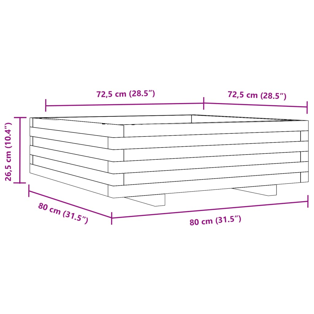 Plantenbak 80x80x26,5 cm massief groenhout