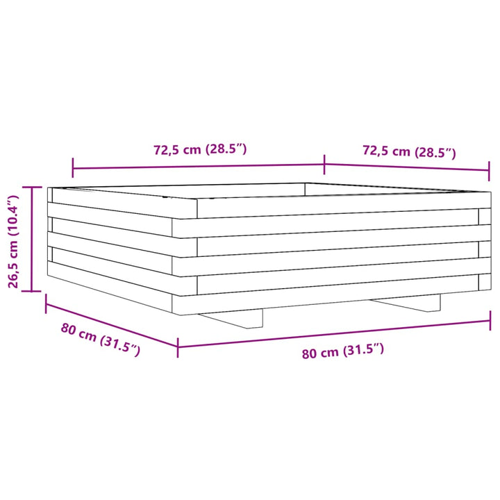 Plantenbak 80x80x26,5 cm massief grenenhout