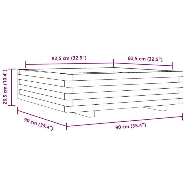 Plantenbak 90x90x26,5 cm massief grenenhout