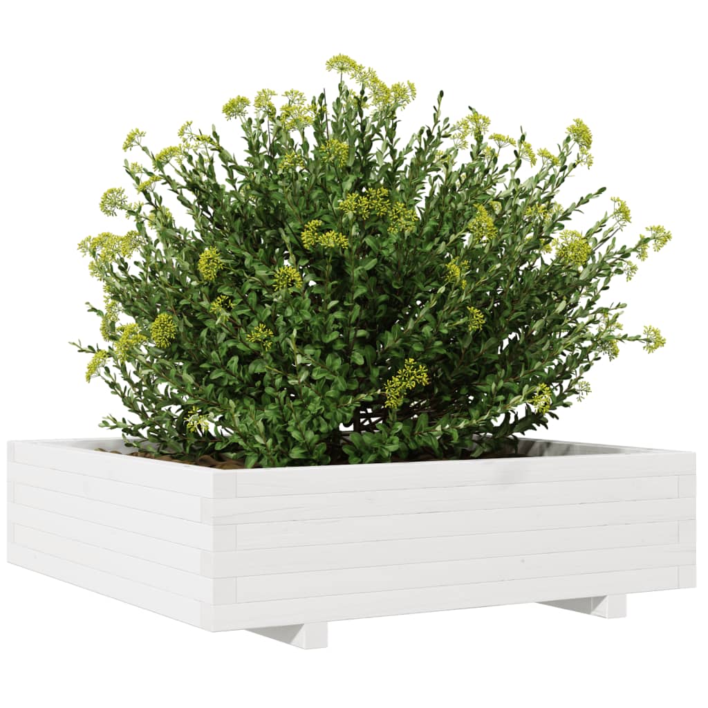 Plantenbak 90x90x26,5 cm massief grenenhout wit