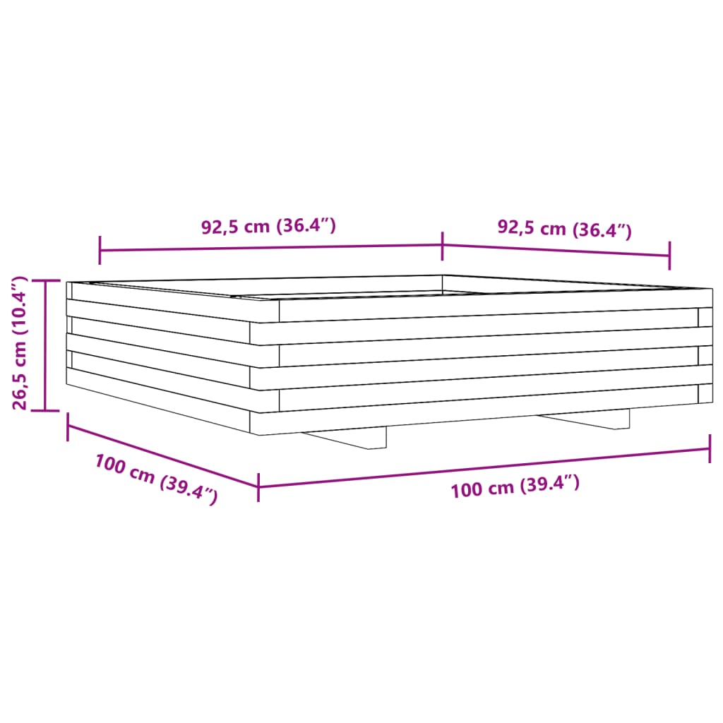 Plantenbak 100x100x26,5 cm massief grenenhout