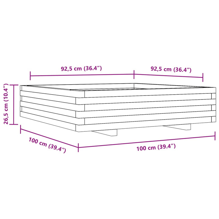 Plantenbak 100x100x26,5 cm massief grenenhout