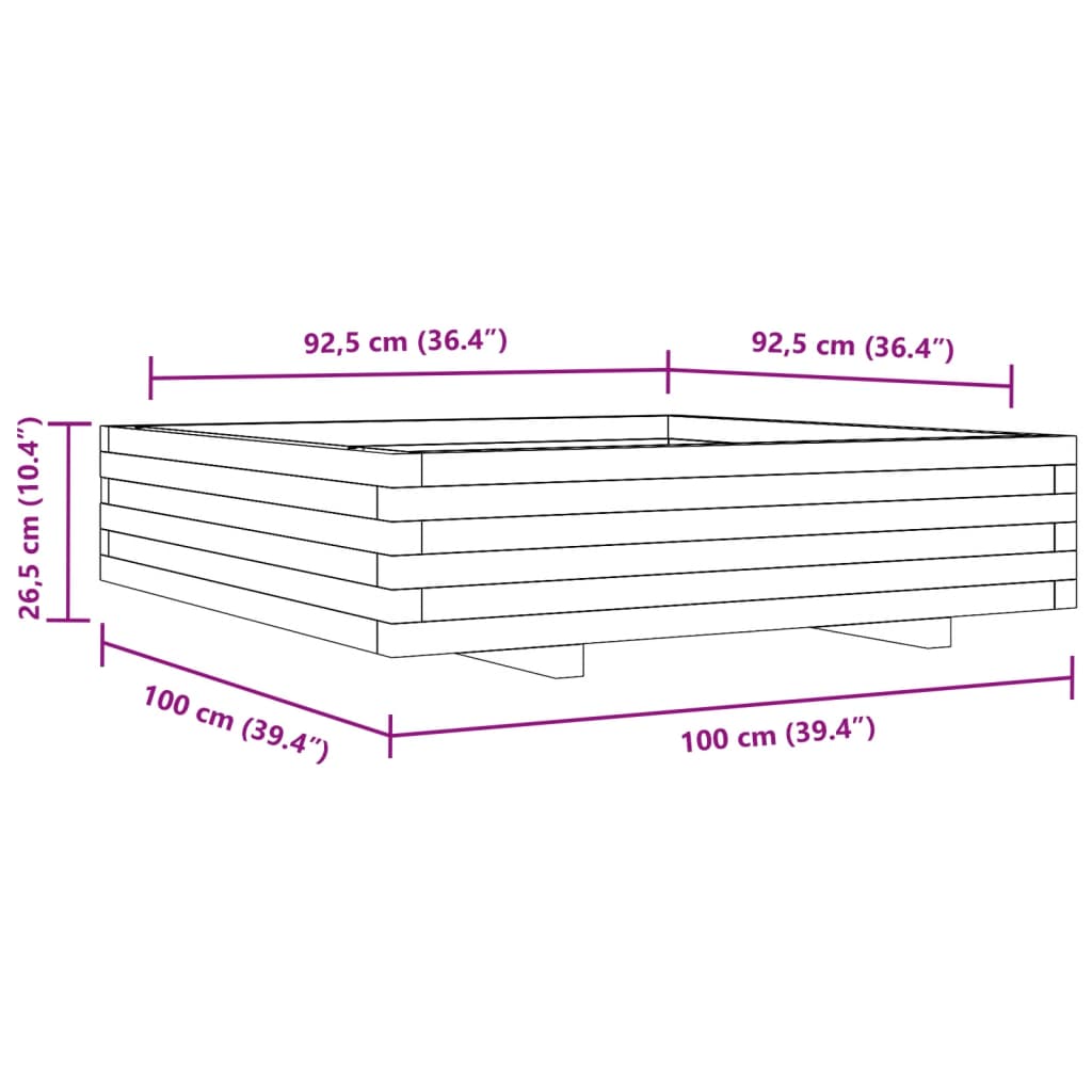 Plantenbak 100x100x26,5 cm massief grenenhout wit