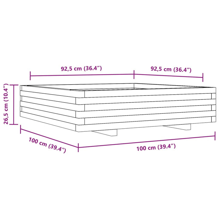 Plantenbak 100x100x26,5 cm massief grenenhout wit