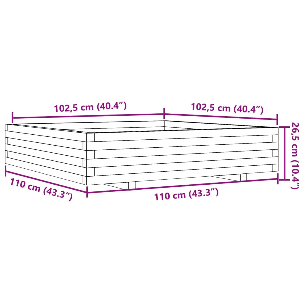 Plantenbak 110x110x26,5 cm massief grenenhout wasbruin