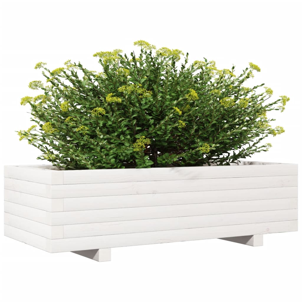 Plantenbak 90x40x26,5 cm massief groenhout wit