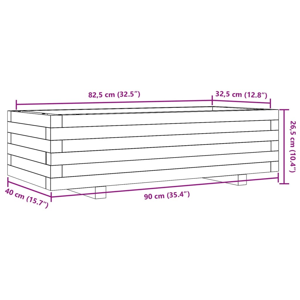 Plantenbak 90x40x26,5 cm massief groenhout wit