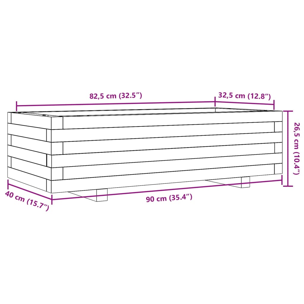 Plantenbak 90x40x26,5 cm massief grenenhout wasbruin