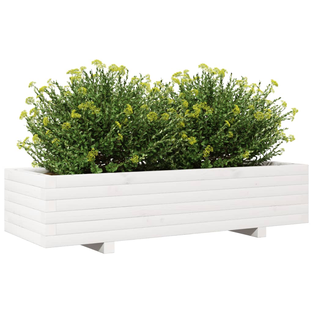 Plantenbak 110x40x26,5 cm massief grenenhout wit