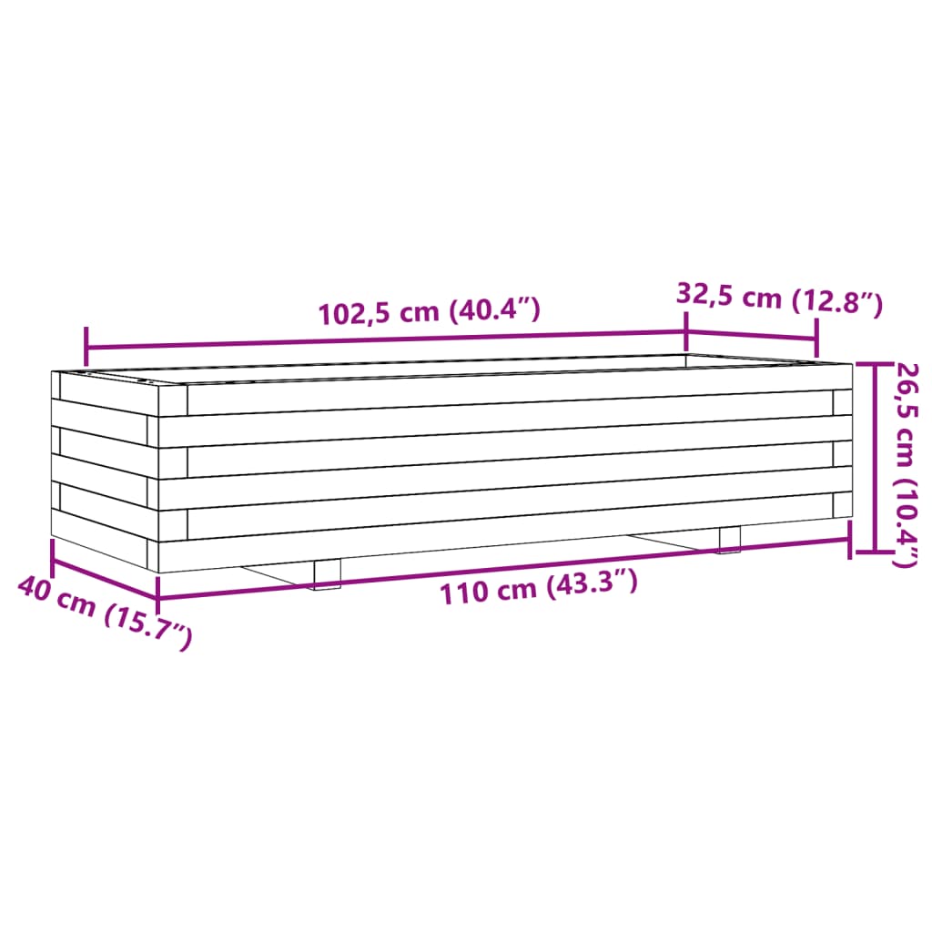 Plantenbak 110x40x26,5 cm massief groenhout wit