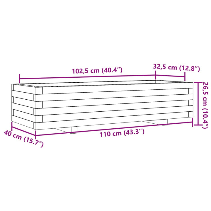 Plantenbak 110x40x26,5 cm massief grenenhout wit