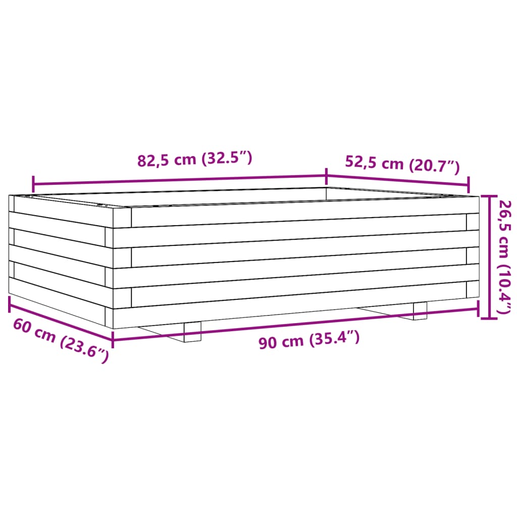 Plantenbak 90x60x26,5 cm massief grenenhout