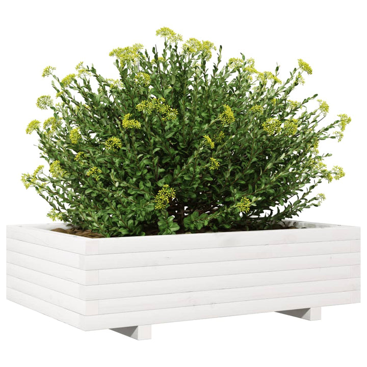 Plantenbak 90x60x26,5 cm massief grenenhout wit