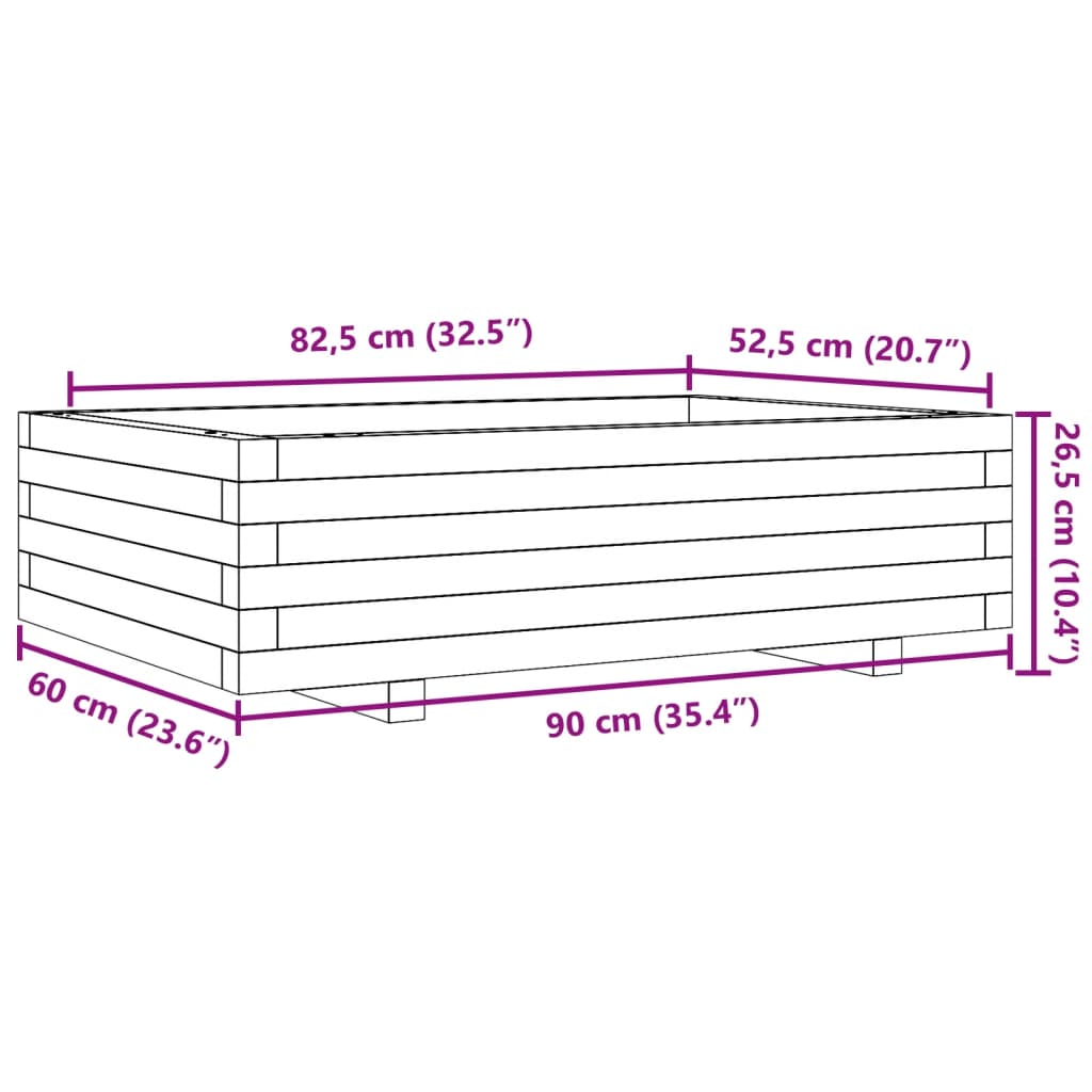 Plantenbak 90x60x26,5 cm massief grenenhout wit