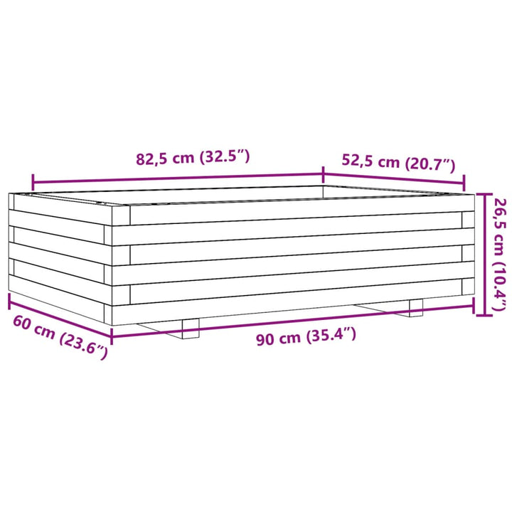 Plantenbak 90x60x26,5 cm massief grenenhout wit