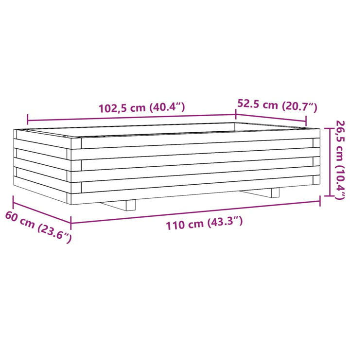 Plantenbak 110x60x26,5 cm massief groenhout