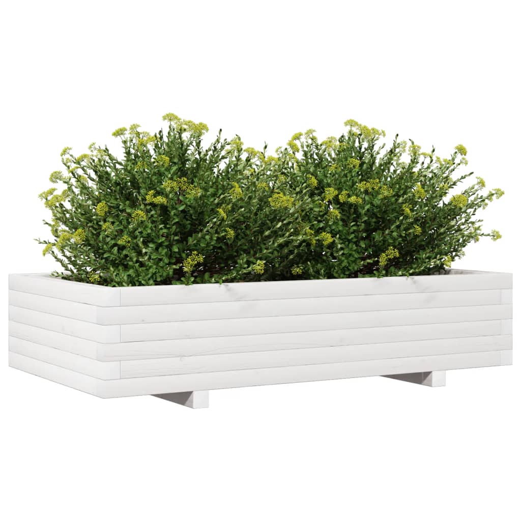 Plantenbak 110x60x26,5 cm massief grenenhout wit