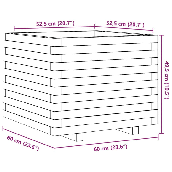 Plantenbak 60x60x49,5 cm massief grenenhout wit