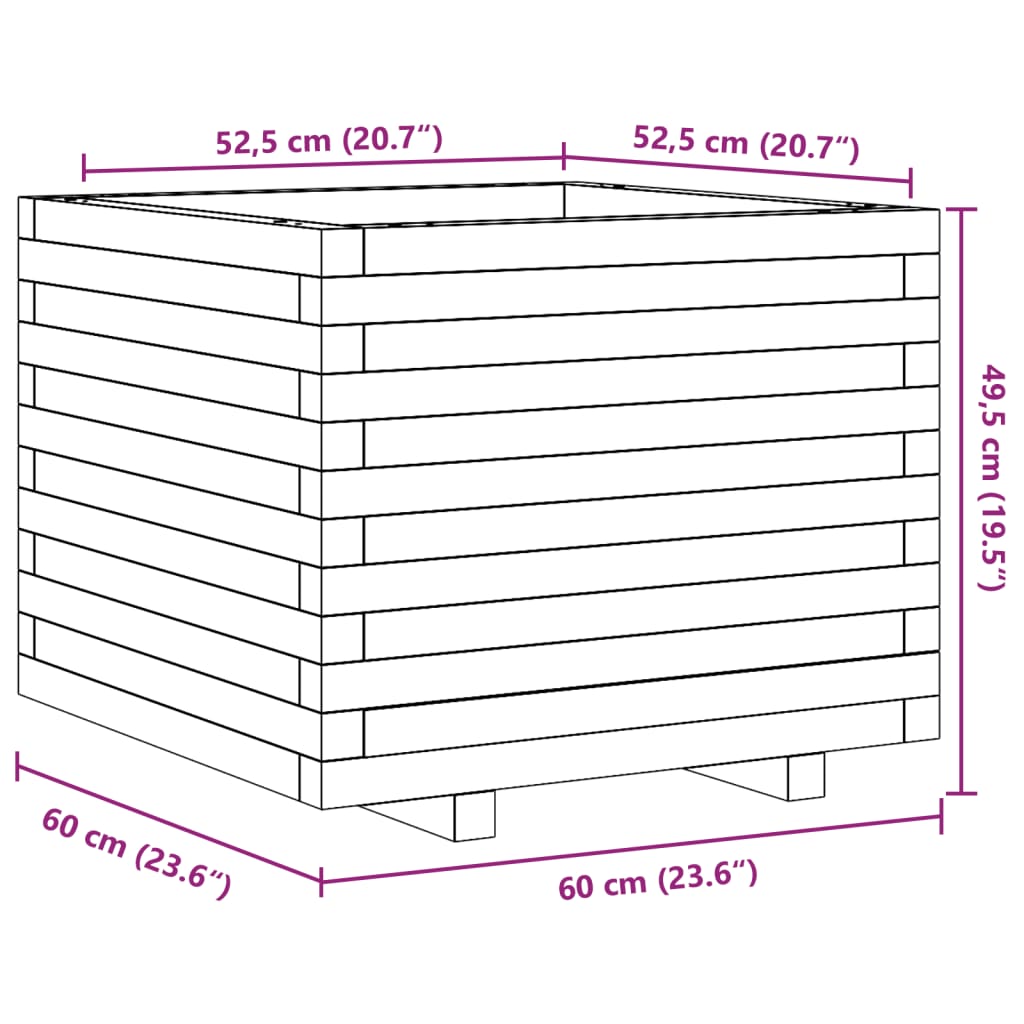 Plantenbak 60x60x49,5 cm massief groenenhout wasbruin