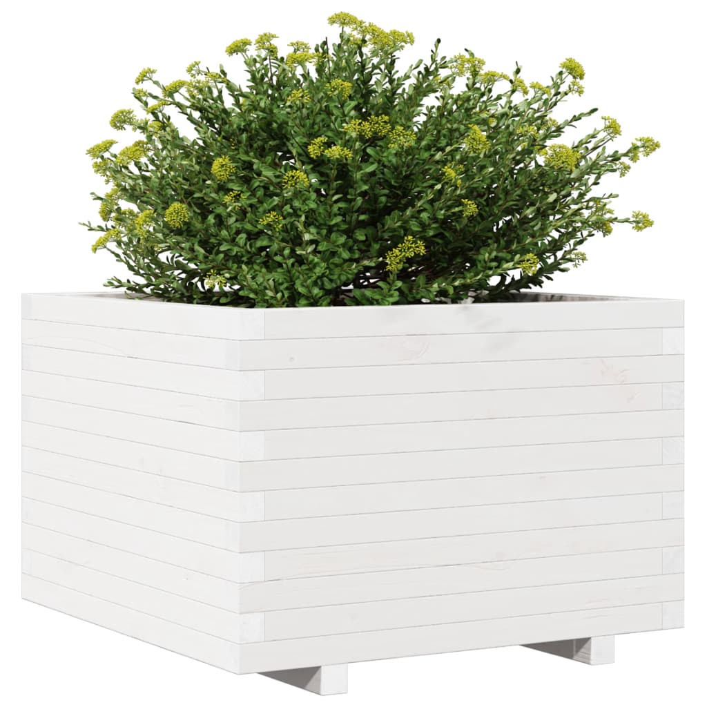 Plantenbak 70x70x49,5 cm massief groenhout wit