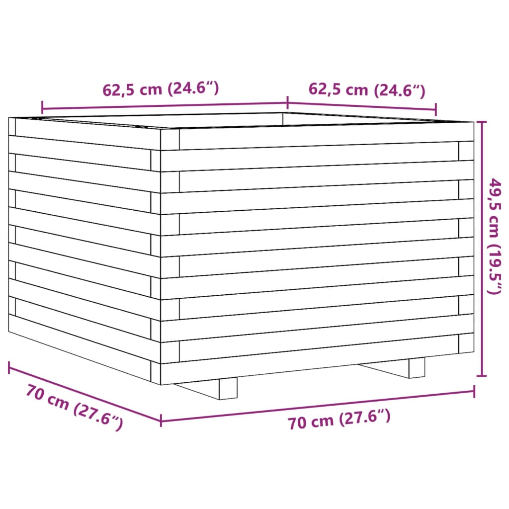 Plantenbak 70x70x49,5 cm massief groenhout wit