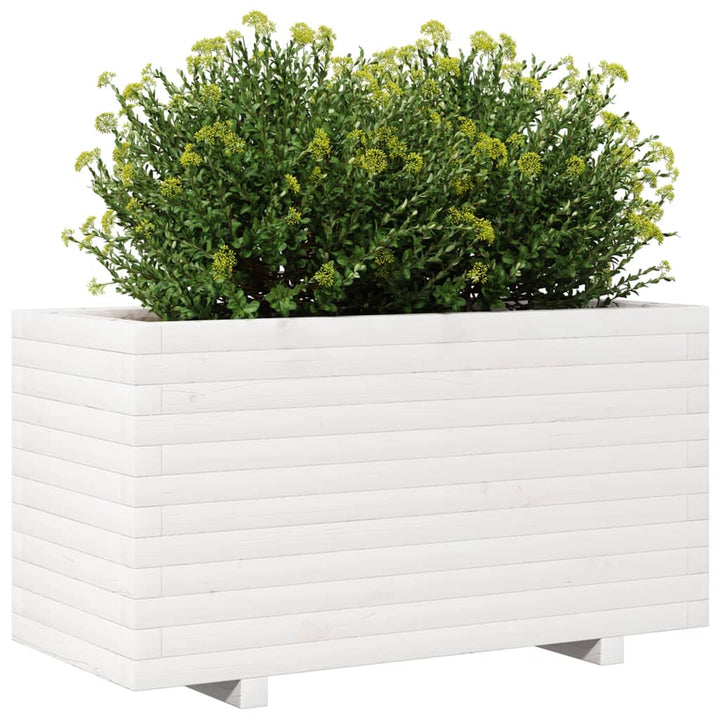 Plantenbak 90x40x49,5 cm massief groenhout wit