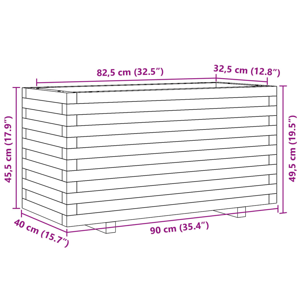 Plantenbak 90x40x49,5 cm massief groenhout wit