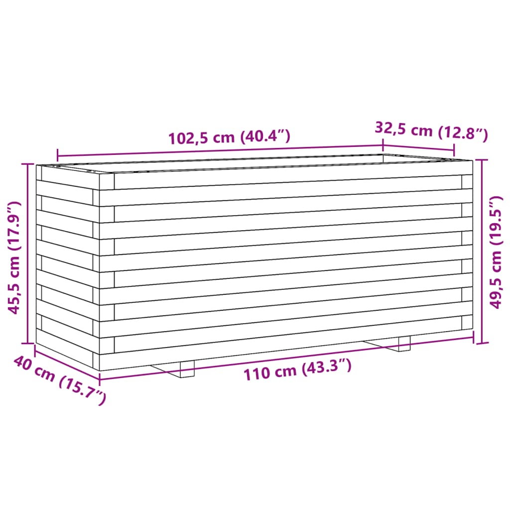 Plantenbak 110x40x49,5 cm massief grenenhout wit