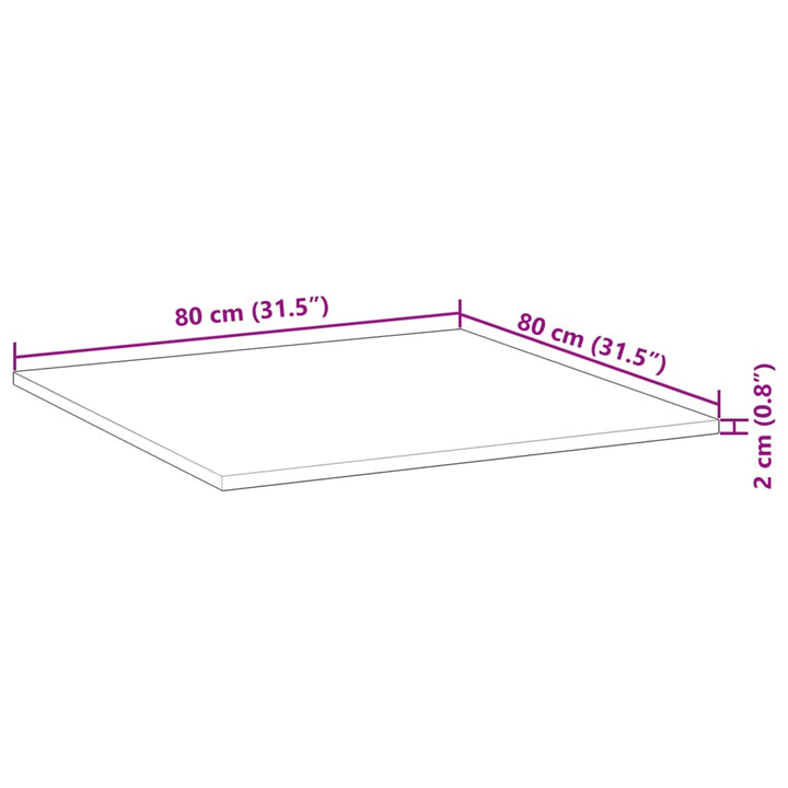 Tafelblad vierkant 80x80x2 cm massief acaciahout