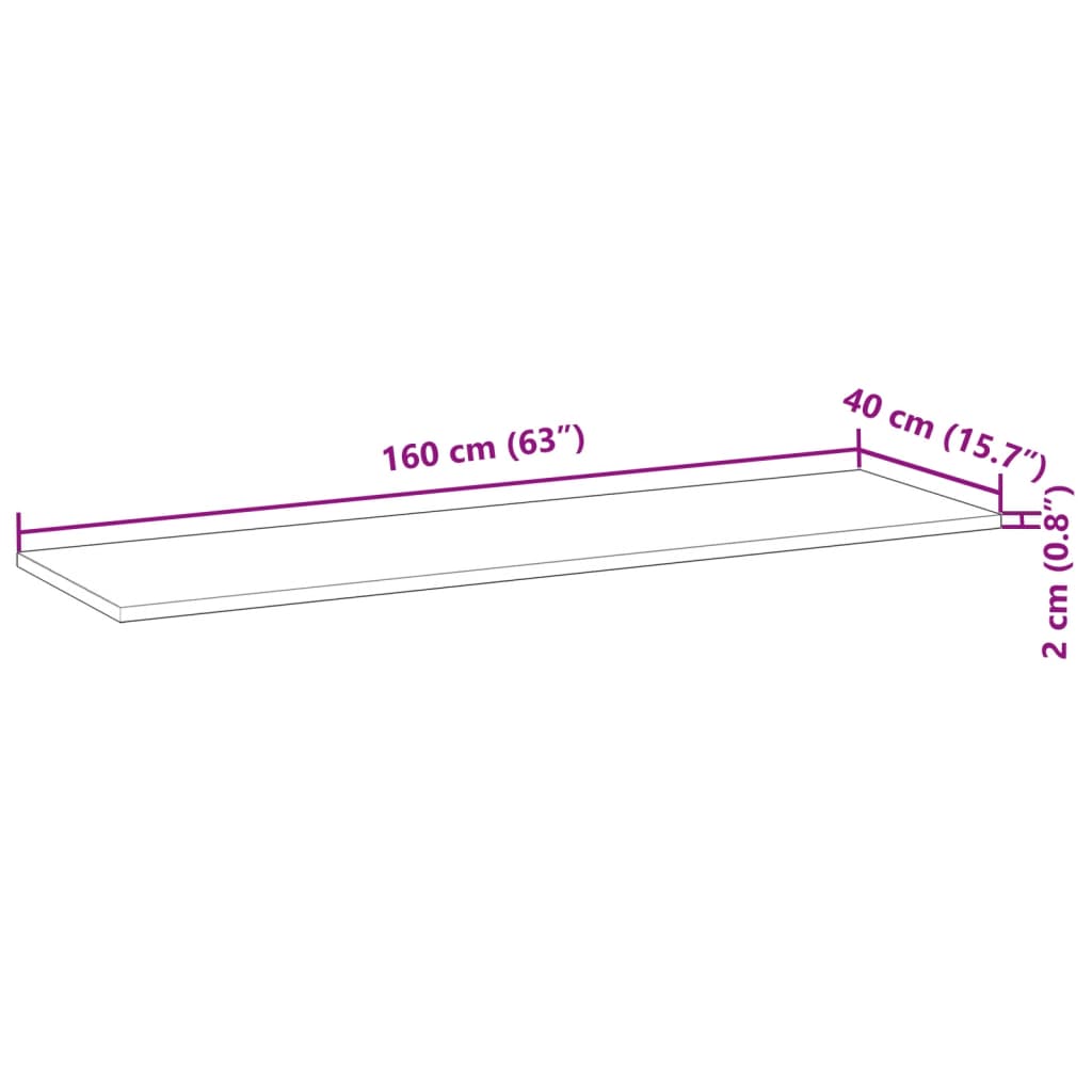 Tafelblad rechthoekig 160x40x2 cm massief acaciahout