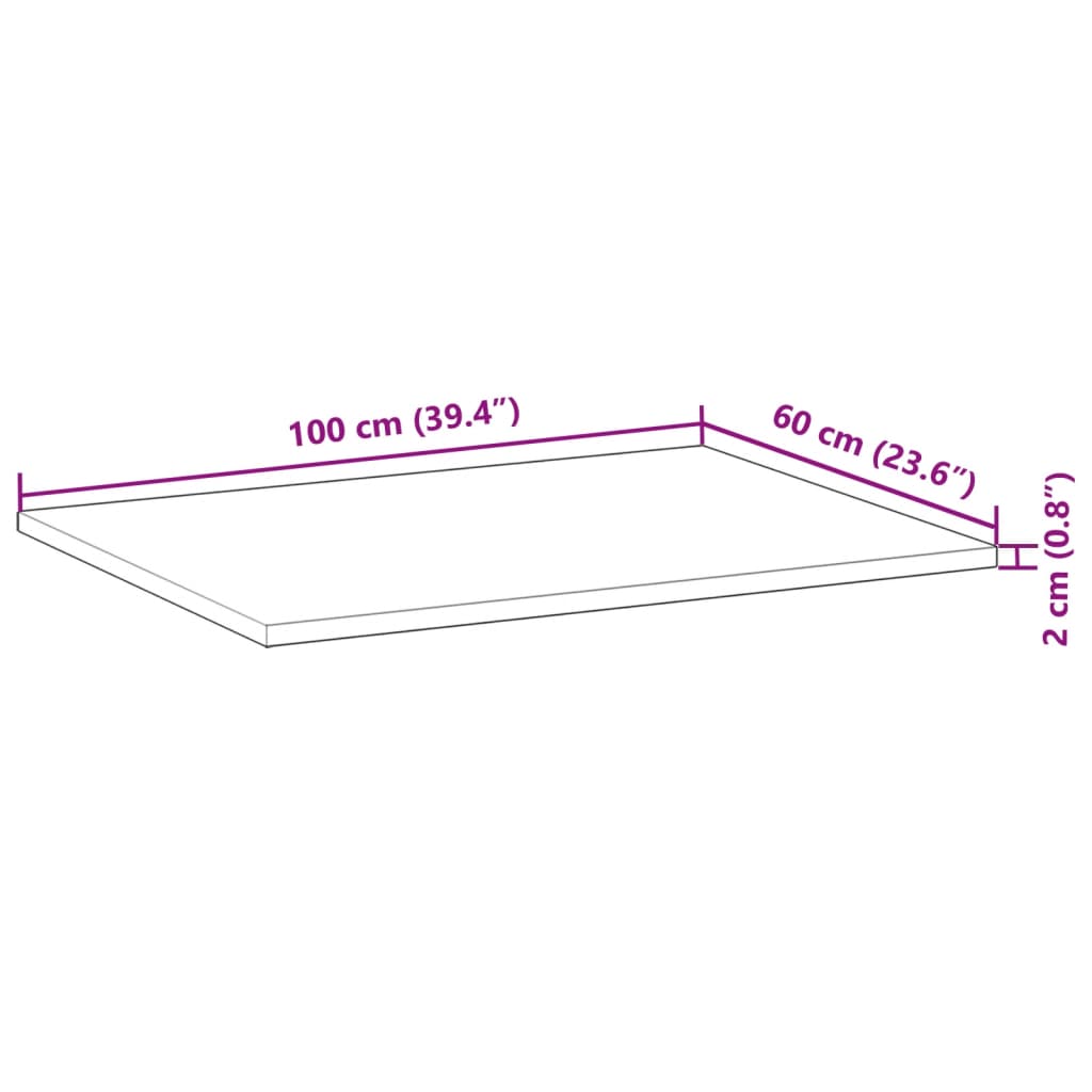 Tafelblad rechthoekig 100x60x2 cm massief acaciahout