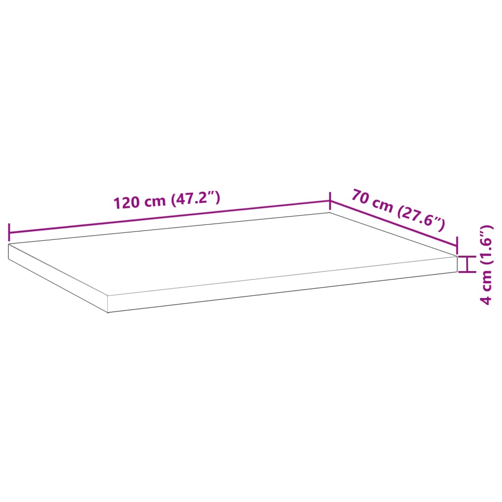 Tafelblad rechthoekig 120x70x4 cm massief acaciahout