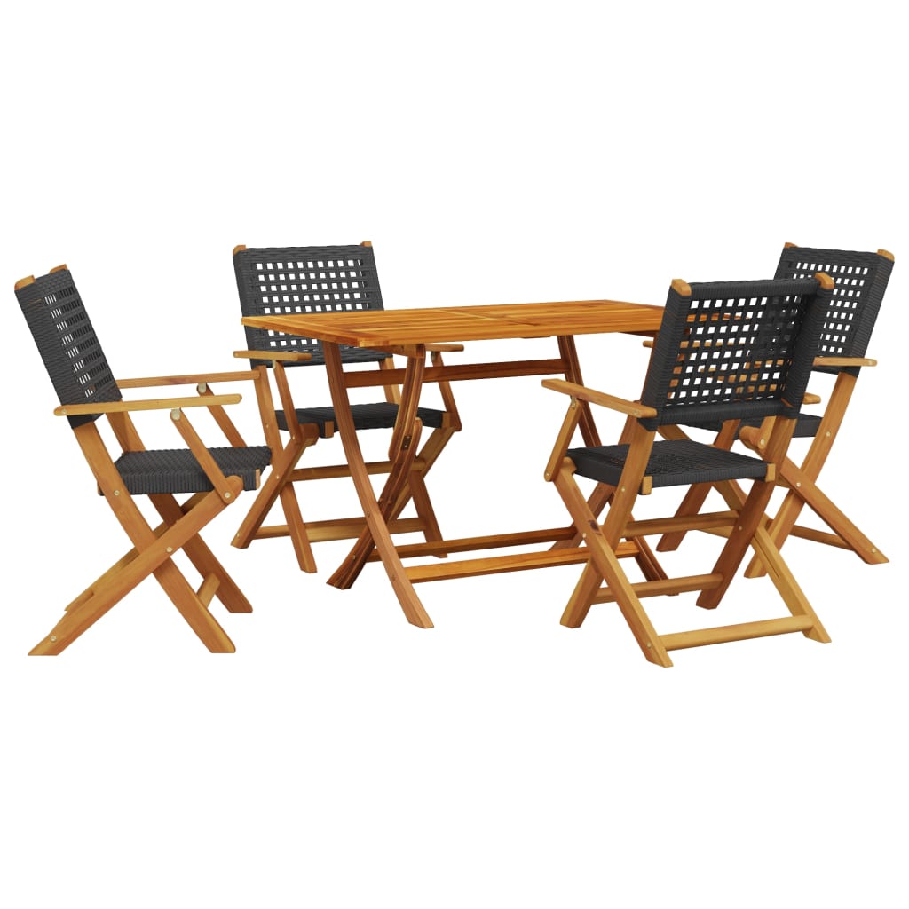 5-delige Tuinset poly rattan en massief hout zwart