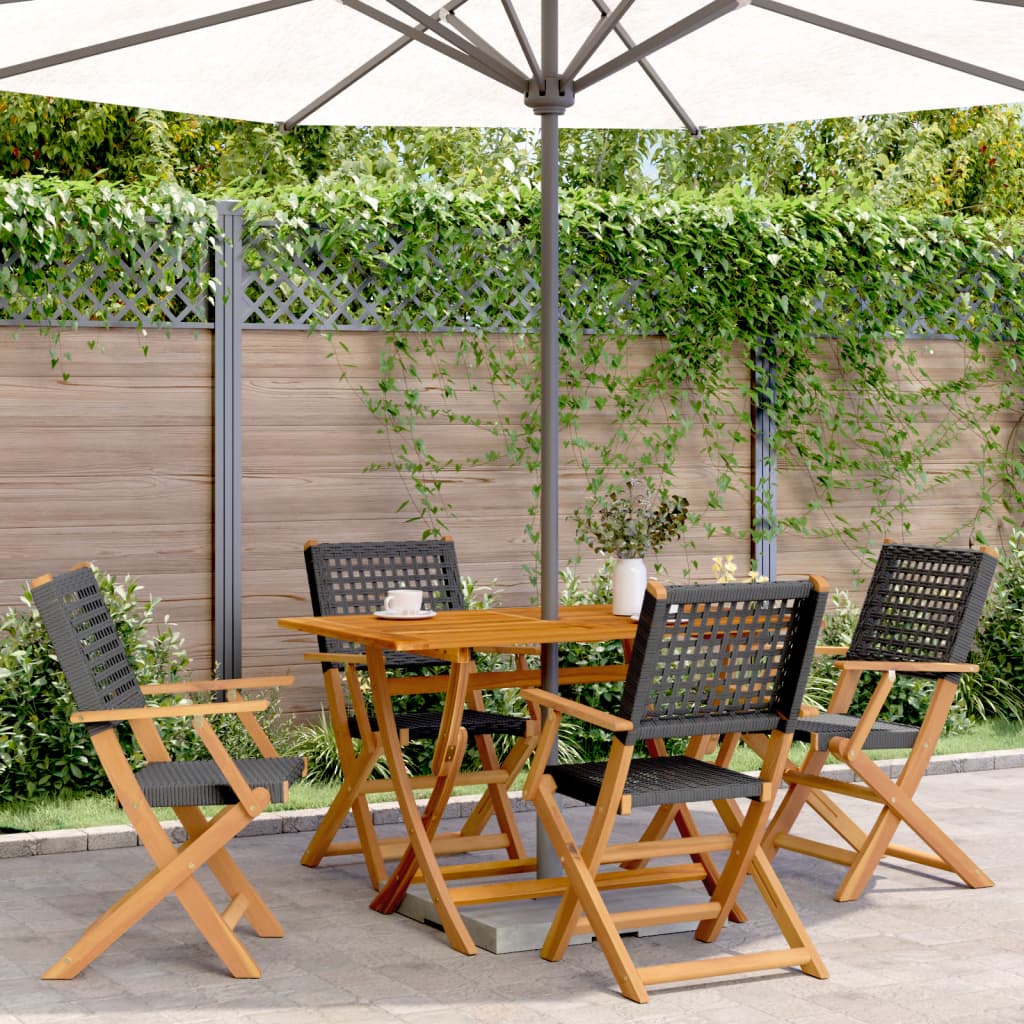 5-delige Tuinset poly rattan en massief hout zwart